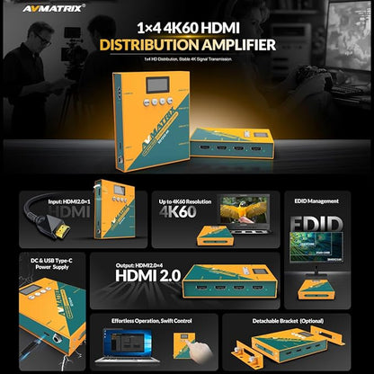 AVMATRIX SD1242-4K 1 in 4 Out Distribution HDMI Signal Splitter Converter - Image 5