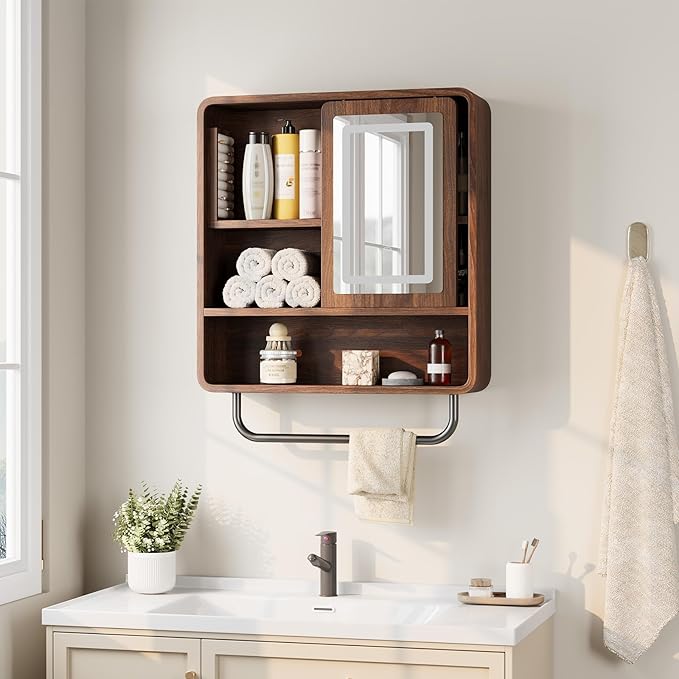 QUW Bathroom Wall Cabinet with Sliding Mirror Door, Modern Medicine Cabinet - Image 2