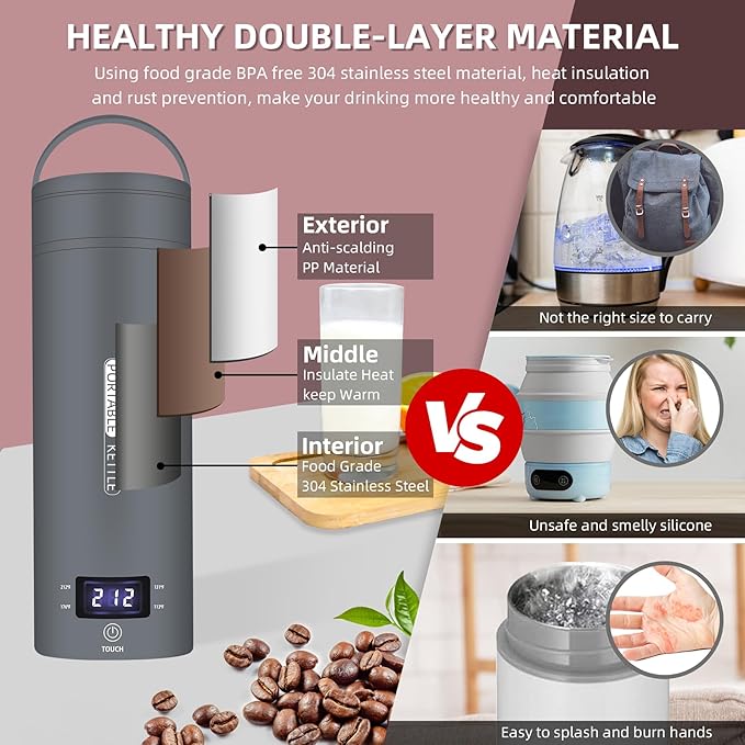 Travel Electric Kettle Portable Small Mini Tea Coffee Kettle Water Boiler - Image 5