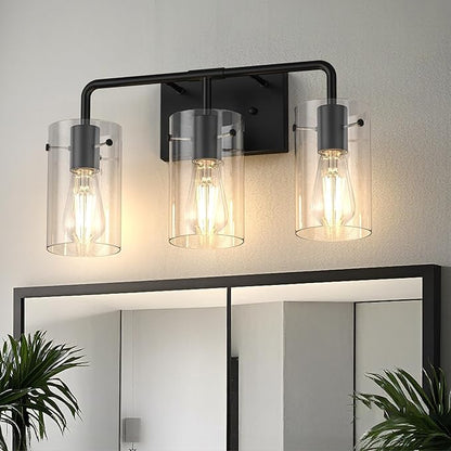 L LOHAS LED 3-Light Bathroom Light Fixtures, 17.71" Black Bathroom Vanity Light by LLOHASLED