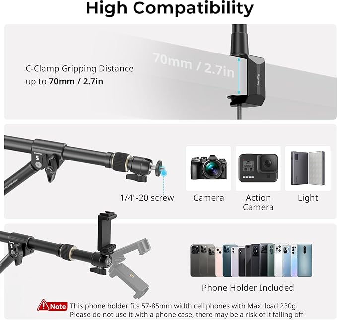 SMALLRIG Triangle Camera Desk Mount, Max. Load 3kg/ 6.6lbs, Overhead Mount - Image 6