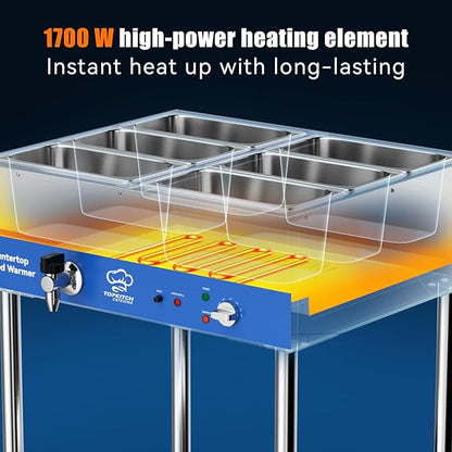6-Pan Commercial Food Warmer, Electric Steam Table, 120V 1700W Stainless Steel - Image 4