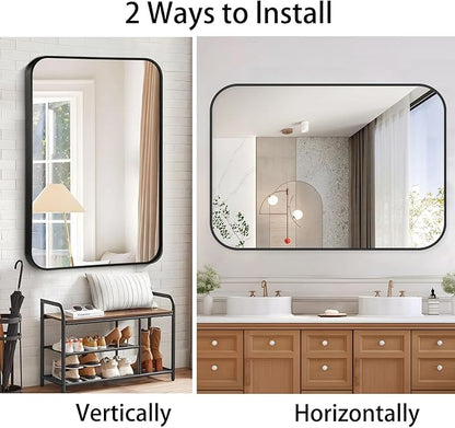 24x32 Inch Black Wall Mirror for Bathroom, Brushed Metal Framed Mirror - Image 7