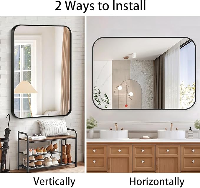 40x30 Inch Black Wall Mirror for Bathroom, Brushed Metal Framed Mirror - Image 7