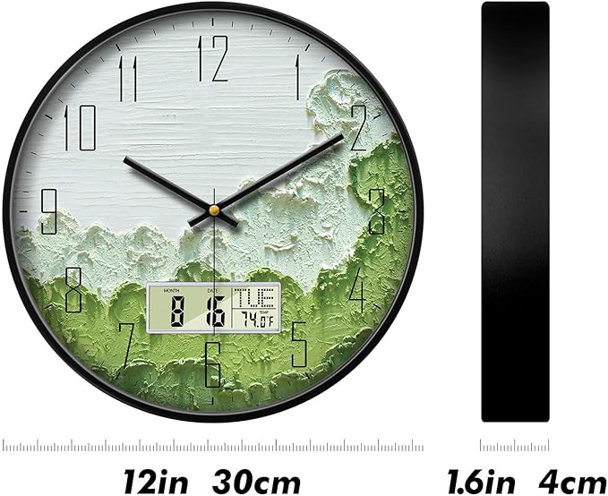 SCOAGE Modern Wall Clock with Temperature Green Forest Large Display - Image 7