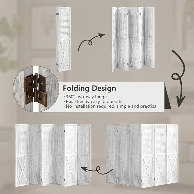 ALeesing 6 Panel Pegboard Room Divider, 5.6Ft Pegboard Display Folding Privacy - Image 7