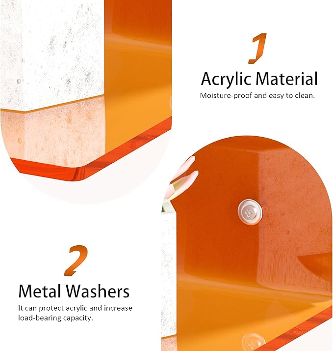 12 Inches Small Orange Wall Shelves Set of 2, Acrylic Floating Shelf - Image 5
