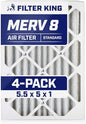 Filter King 5.5x5x1 Air Filter | 4-PACK | MERV 8 HVAC Pleated A/C Furnace by FilterKing