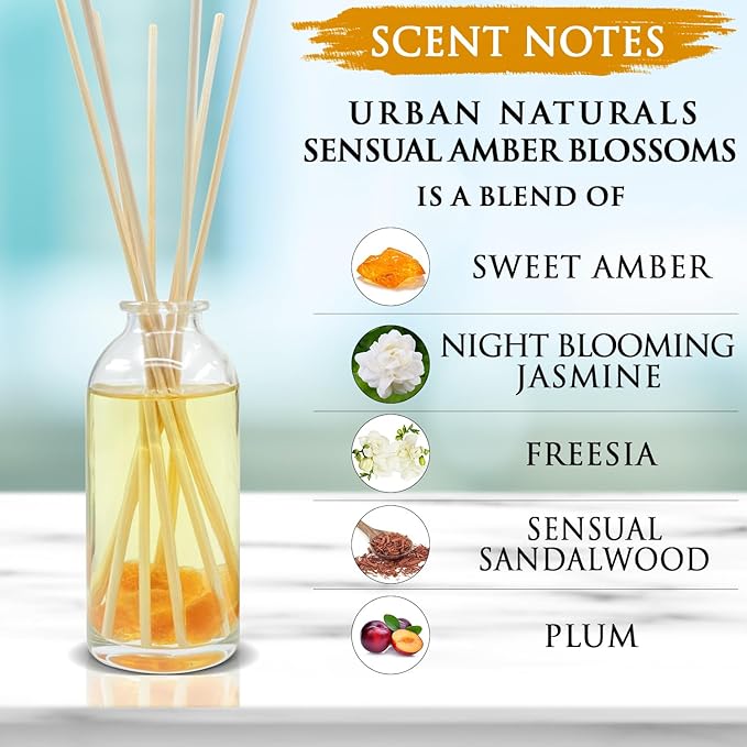 Urban Naturals Sensual Amber Blossoms Reed Diffuser Set | Made - Image 3