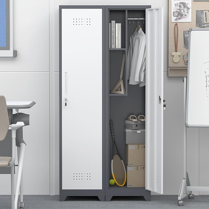 GREATMEET Slim Locking Metal Garage Storage Cabinet, Tall Steel Narrow Broom - Image 5