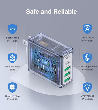 50W USB C Wall Charger Block, 5-Port Type C Fast Charging Brick Cube Dual PD - Image 5