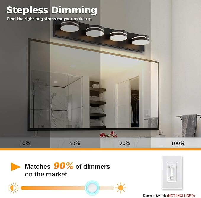 26In Motion Sensor Vanity Light, Matte Black 3CCT 4-Light Modern LED Bathroom - Image 5