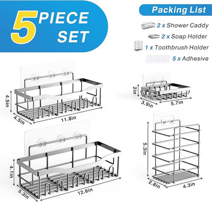 EUDELE 5-Pack Rustproof Stainless Steel Shower Caddy – No Drill Adhesive - Image 6