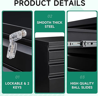 Letaya 3 Drawer Mobile File Cabinet - Image 7