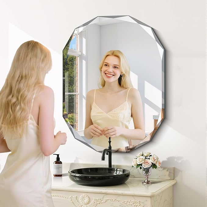 GLASHOM Frameless Bathroom Mirror, 30x40 inch Frameless Wall Mirrors Beveled - Image 7