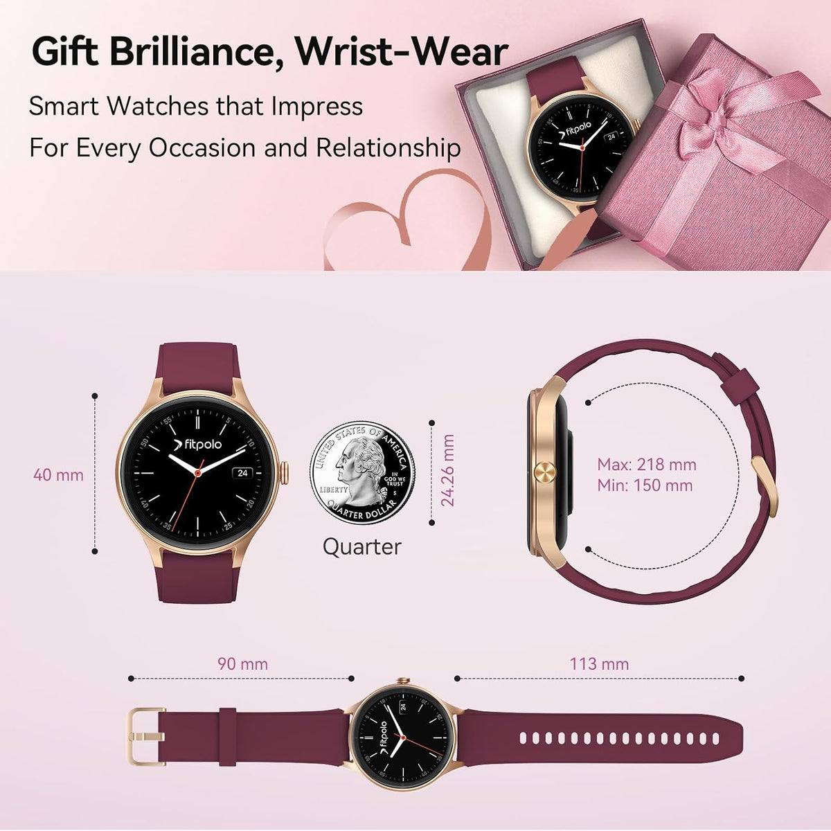 fitpolo smart watch for women, 105+ sports modes on a desk or shelf