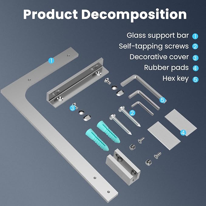Shower Glass Support Bar, Both Sides Available, Frameless Bathroom Glass Clamp - Image 4