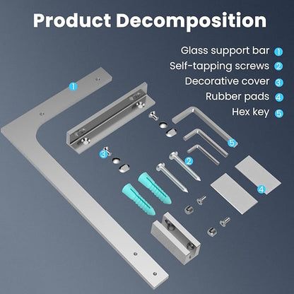 Shower Glass Support Bar, Both Sides Available, Frameless Bathroom Glass Clamp - Image 4