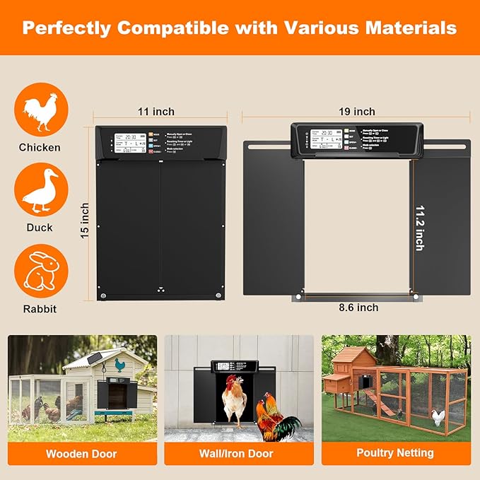 Extra Large Automatic Chicken Coop Door Solar Power, Anti-Pinch Horizontally - Image 4