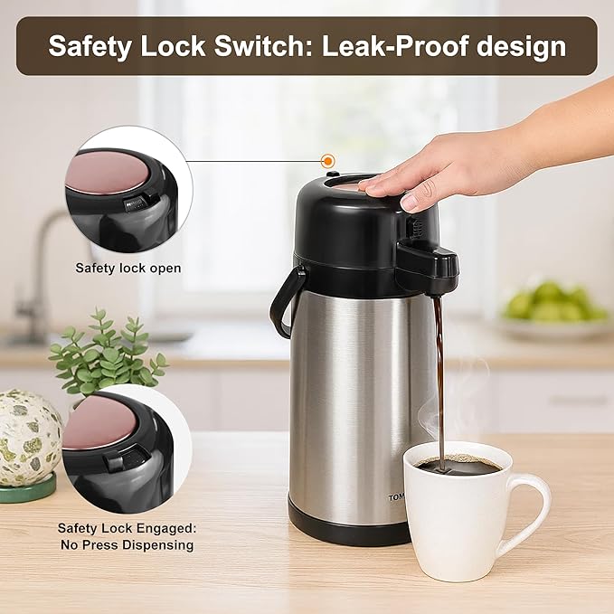 Airpot Coffee Carafe for Keeping Hot, 102oz/3L Coffee Dispenser Thermal - Image 5