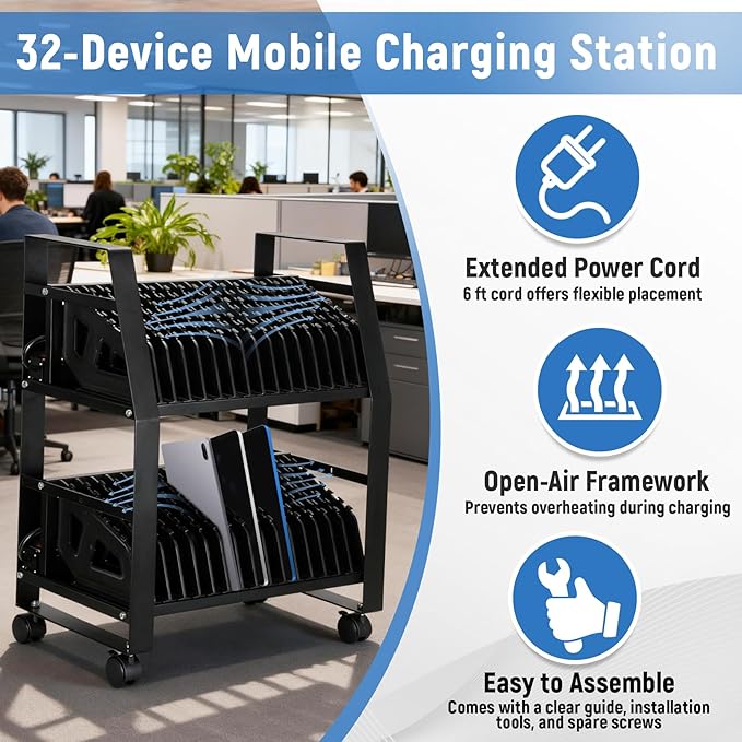 32-Device Mobile Charging Station, Steel Charging Cart - Image 5