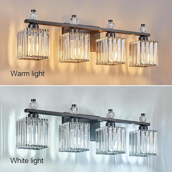 FDPBY Vanity Lights 4-Light Modern Crystal Vanity Light Sand Black Bathroom - Image 2