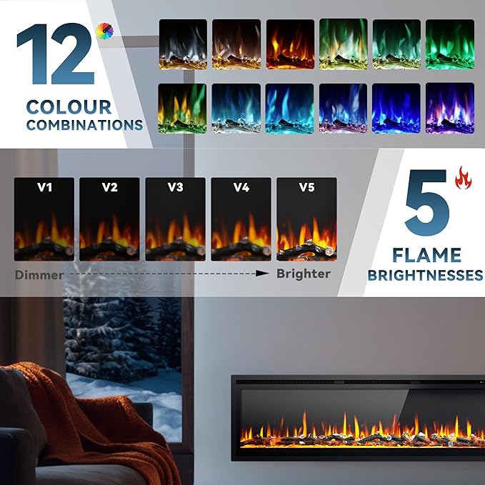EUHOMY 60 Inch Electric Fireplace Recessed Wall Mounted Freestanding - Image 3