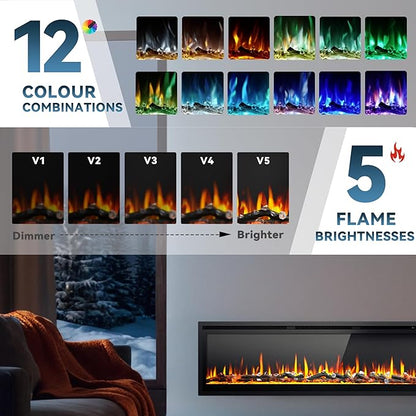 EUHOMY 60 Inch Electric Fireplace Recessed Wall Mounted Freestanding - Image 3