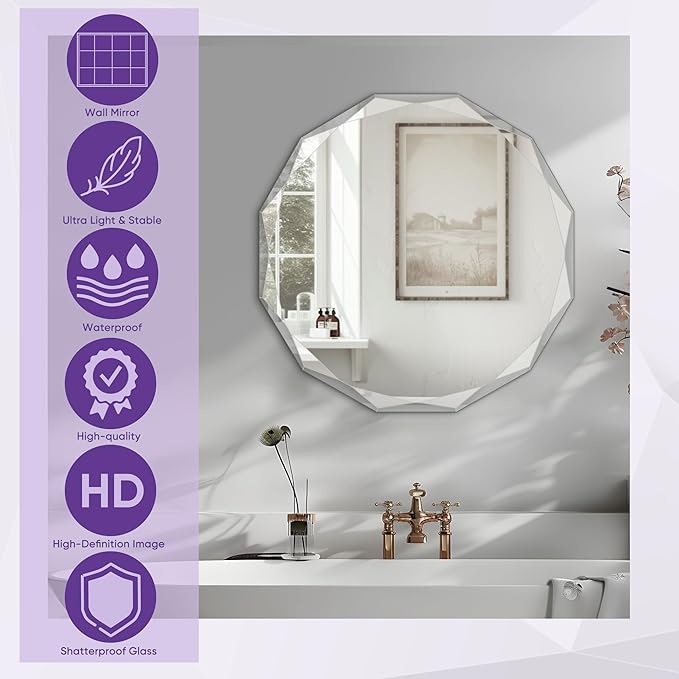 Bathroom Mirror for Wall, Beveled Edge Frameless Wall Mount Vanity Mirror - Image 3