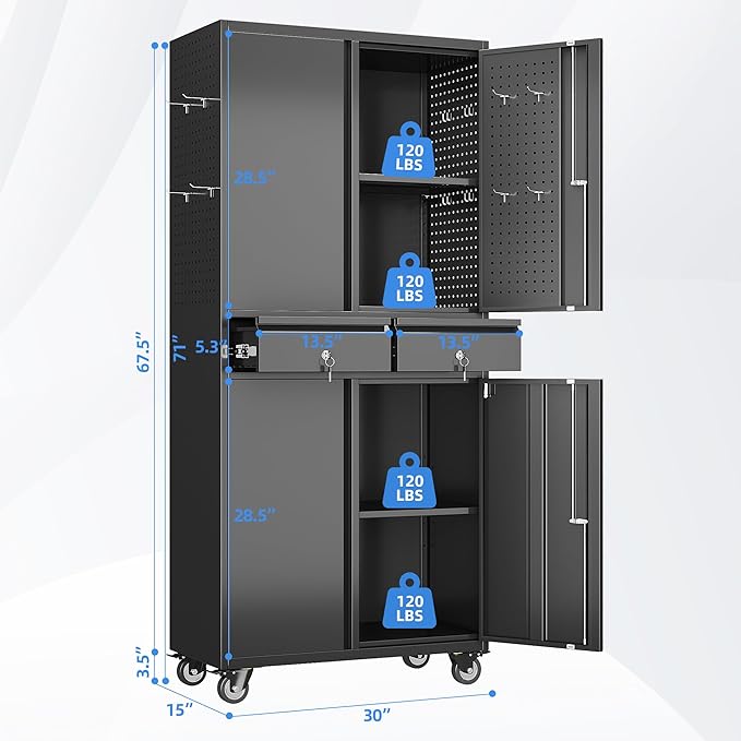 Garage Storage Cabinet with Wheels and Doors, Required Assembly - Image 3