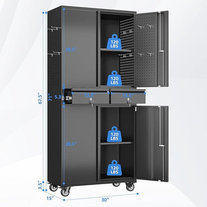Garage Storage Cabinet with Wheels and Doors, Required Assembly - Image 3