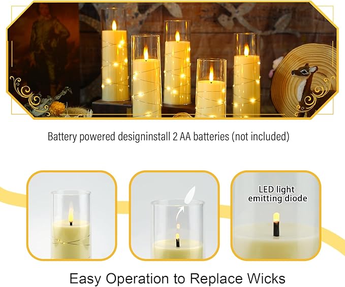 Flameless Candles with Embedded Star String, Battery Operated LED Pillar - Image 2