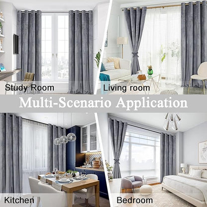 JIUZHEN Grey 42 x 96 inches Velvet Blackout Curtains - Image 6