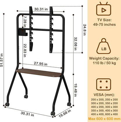 CVDF Rolling TV Stand for 49-75 Inch LCD LED OLED Flat/Curved Panel Screen TVs - Image 2