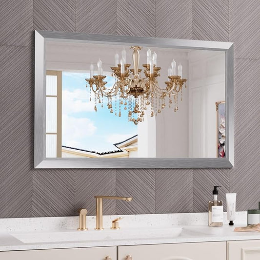 Amorho 48x30 Inch Bathroom Mirror Silver, Thick Metal Framed Wall Mirrors by Amorho