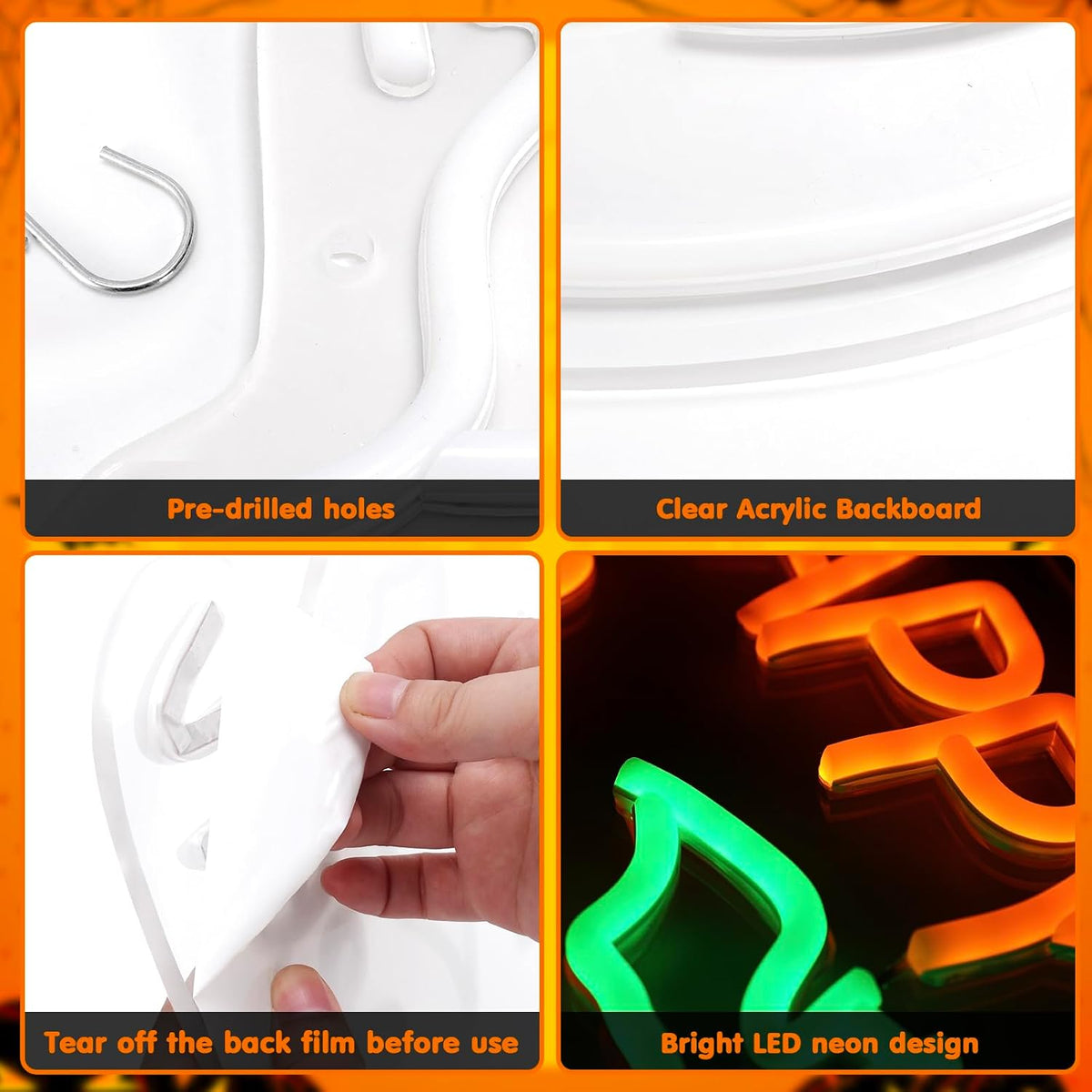 Qmetalart Happy Halloween Neon Sign, USB Powered LED Wall Decor