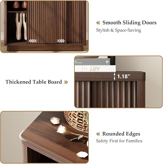 Fluted Shoe Cabinet with Sliding Door Set of 2, 6-Tier Large Hidden Storage - Image 6