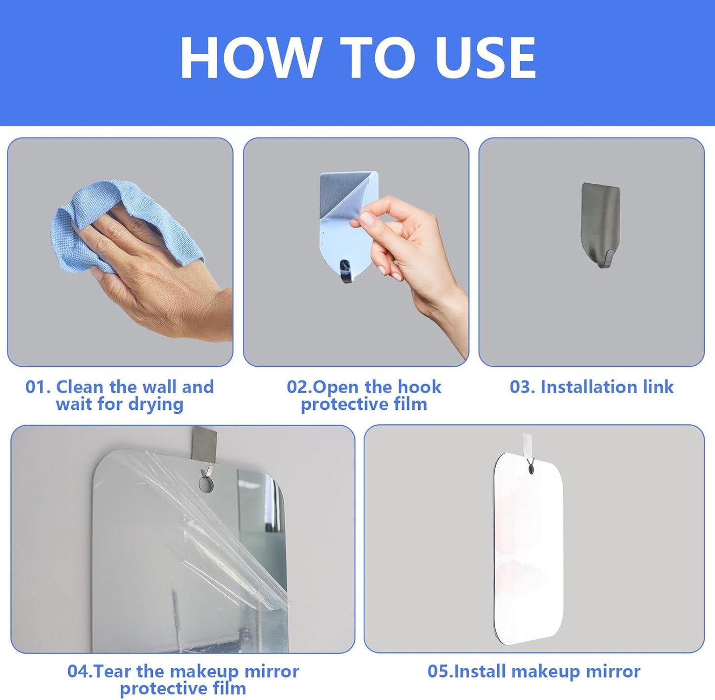 Shatterproof Fogless Shower Mirror for Shaving (8 x6 Inch Medium-Size) No-Fog Waterproof Wall Mounted Bathroom Accessory, Hanging Anti-Fog Shaving Mirror for Men, Perfect for Camping and Travel Use