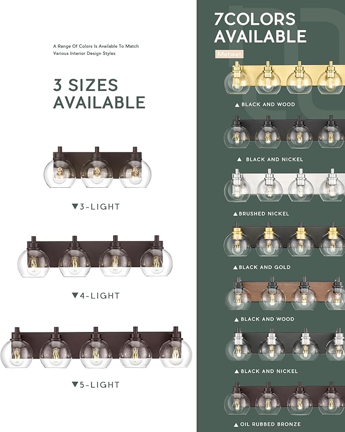 METWET Bathroom Light Fixtures Over Mirror, 5-Light Oil Rubbed Bronze Bathroom - Image 7