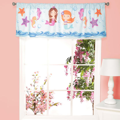 EVERYDAY KIDS Mermaid 60x15” Coastal Print Window Valance for Toddler, Baby and Young Girls Bedrooms Window Décor Treatment in Turquoise, Blue, Purple and Orange