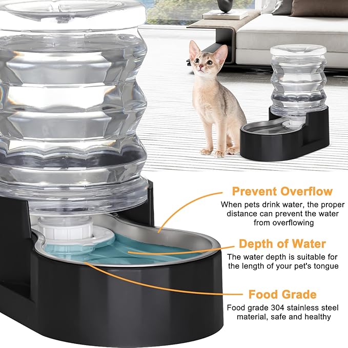RIZZARI Dog Water Bowl Dispenser: 5L Black Stainless Steel Gravity Feeder - Image 5