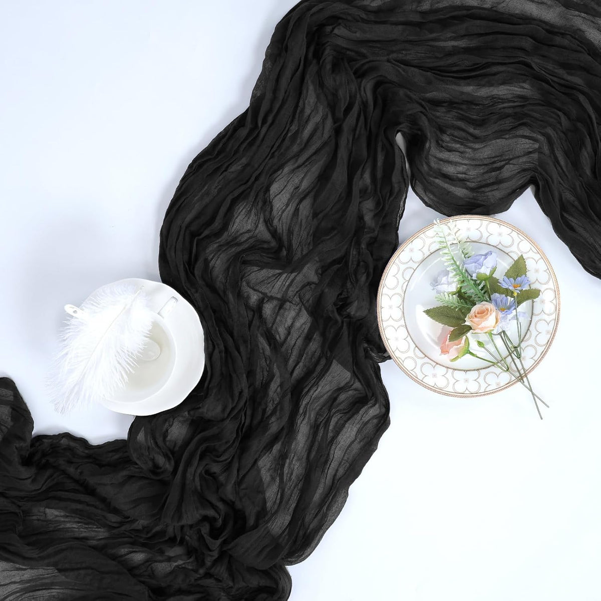 16 Pack Black Cheesecloth Halloween Table Runner 10ft 23x120 Inch