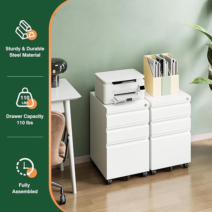Letaya 3 Drawer Mobile File Cabinet - Image 9