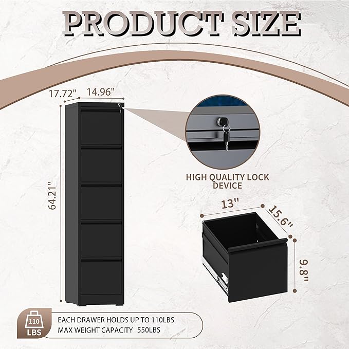5 Drawer Vertical File Cabinet - Image 3