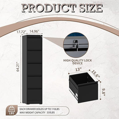 5 Drawer Vertical File Cabinet - Image 3