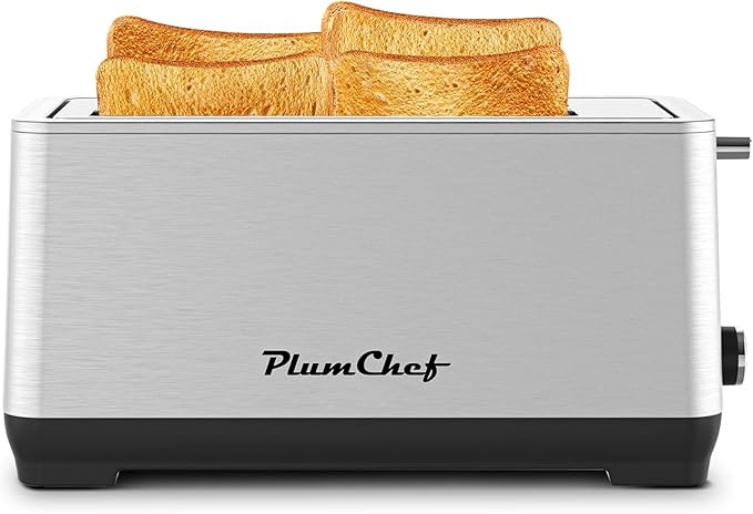 4-Slice Toaster, Extra Wide Long Slot Toaster, 6 Browning Settings, by PlumChef