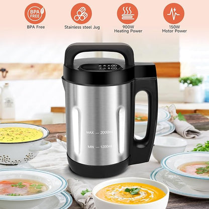 Homtone Soup Maker 2L, Makes 2-6 Servings, 6-in-1 Multifunctional Smooth and - Image 4