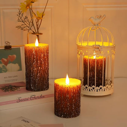Flameless Candles Battery Operated Pillar Pine Effect Real Wax Flickering 3D - Image 5
