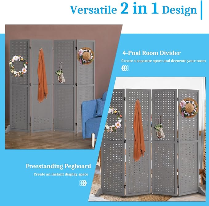 Bonnlo 4 Panel Pegboard Freestanding, 5 FT Portable Display Board Organizer - Image 6