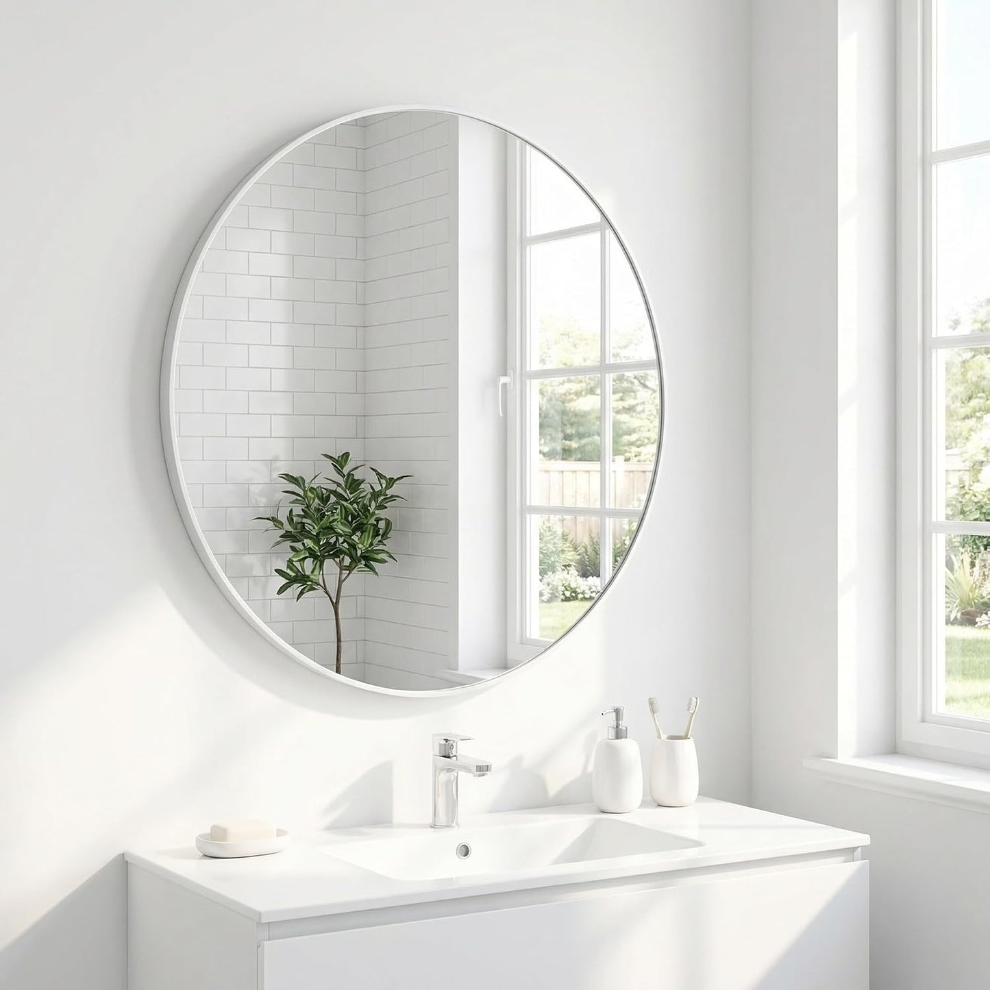 HARRITPURE Round Mirror 20 White Wall Mounted Circle Mirrors | Vanity Mirror with Aluminum Alloy Frame, Modern Decoration for Bathroom, Living Room, Vanity, Bedroom, Entryway